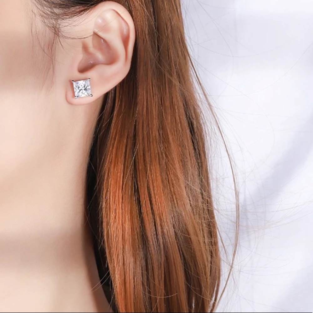 7mm SQUARE STUD STERLING SILVER EARRING - Picture 3 of 6